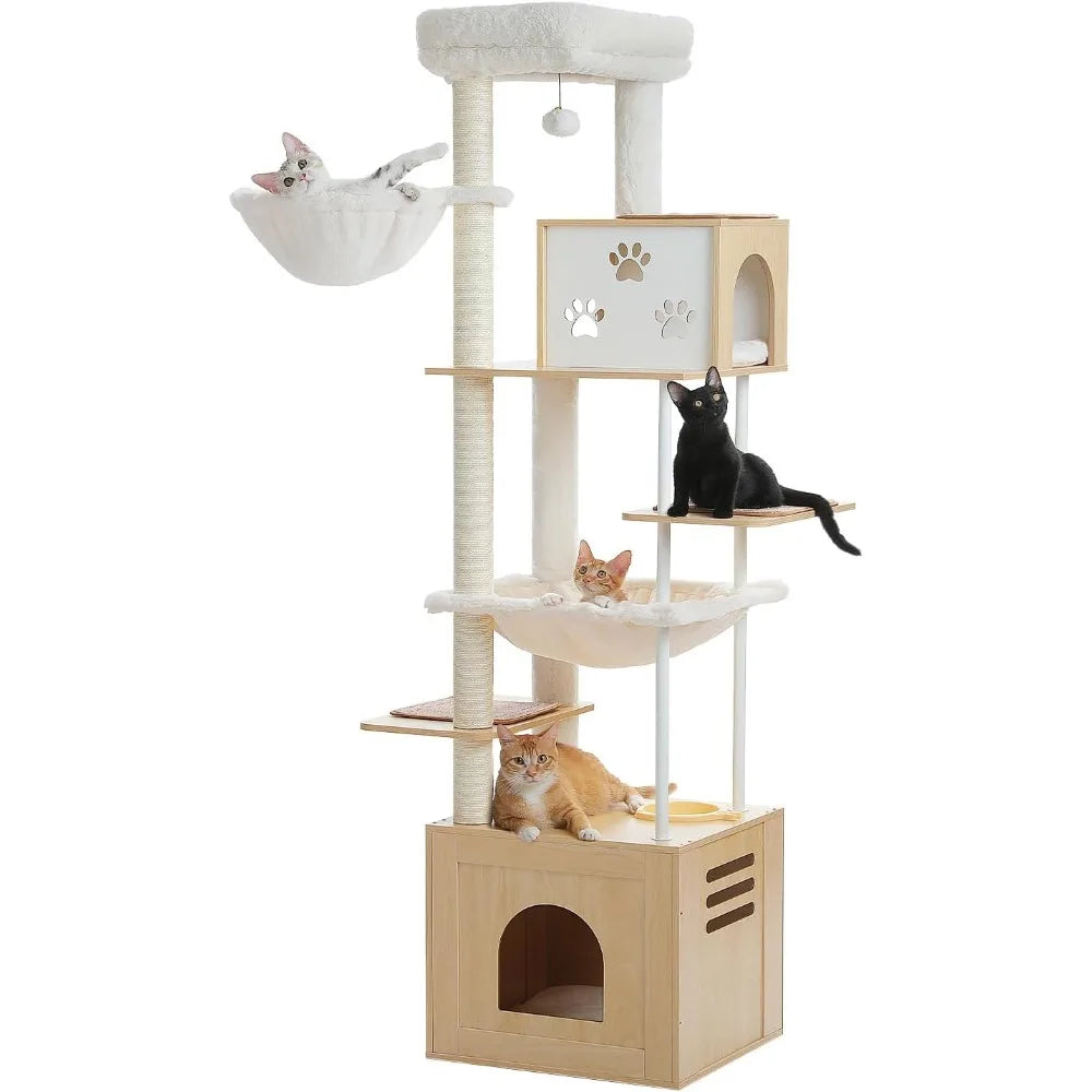 DAFIFY Cat Tree With Food Station Wooden Cat Tower