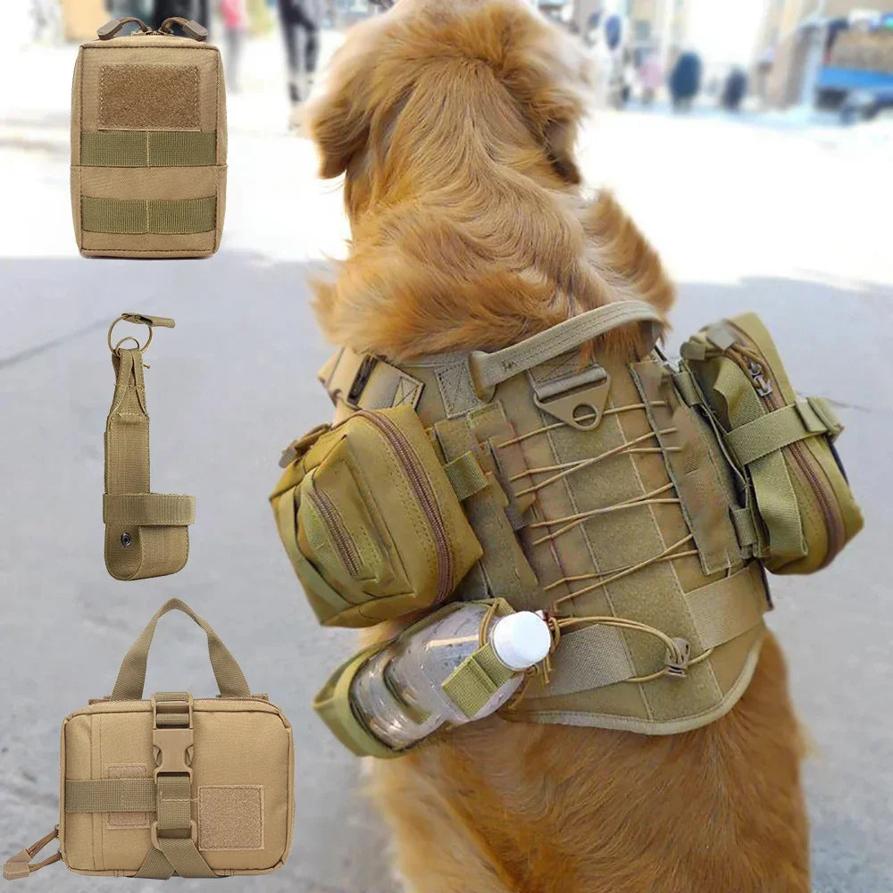 Dog Tactical Harness Pouch Set 3 Piece With Bottle Holder Belt
