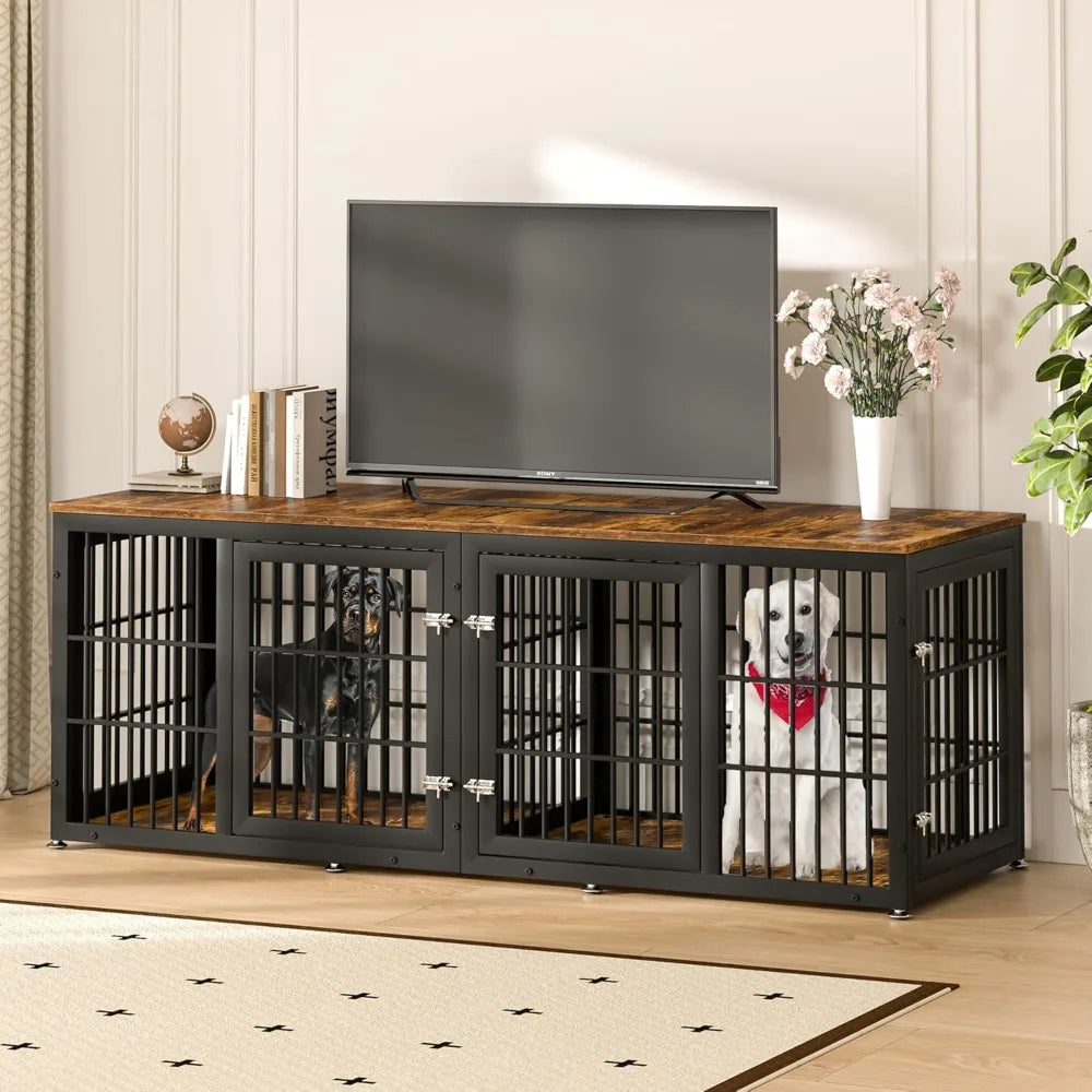 Double Dog Crate Furniture DividerWithCompartments CommercialGrade HeavyDuty Kennel For Two