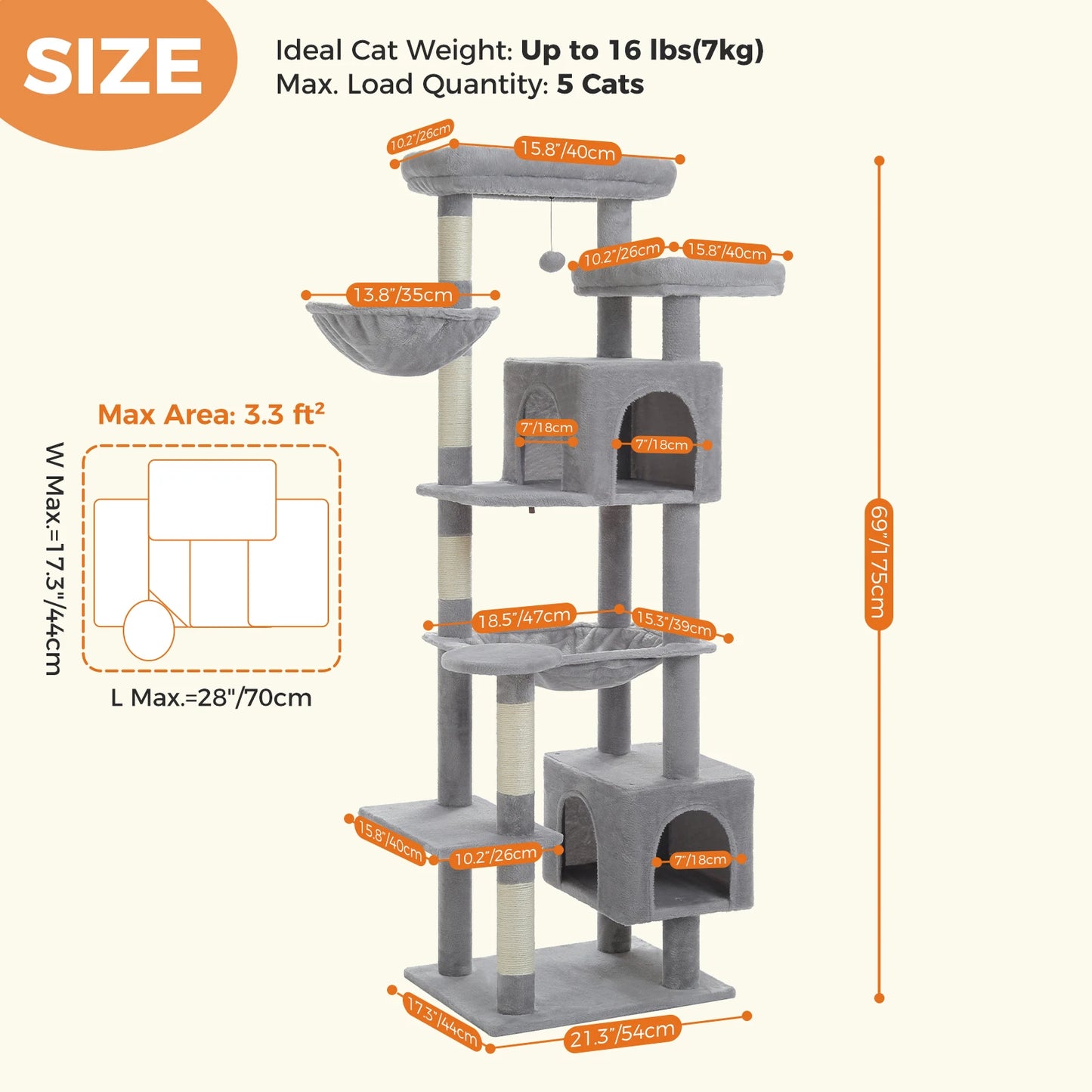 PEQULTICN Cat Tree Indoor Multi Level Tower With Scratching Posts