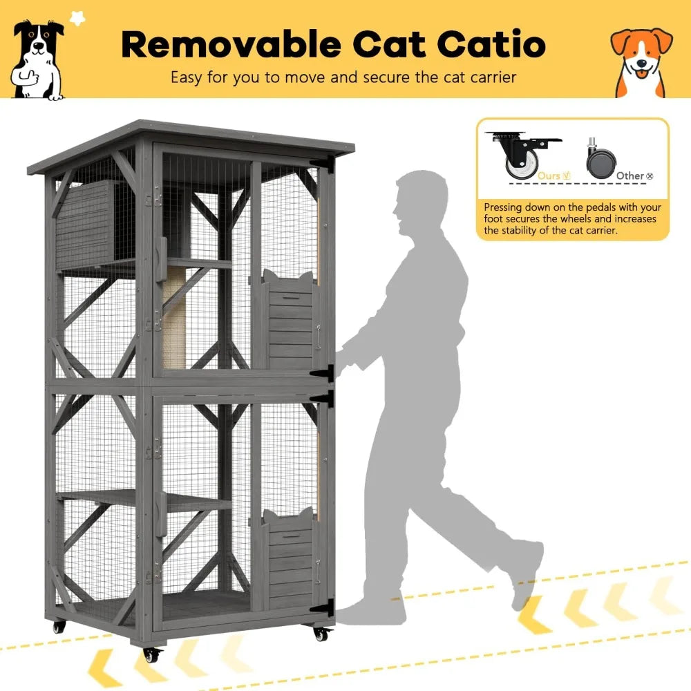 Closure Outdoor Catio Cat Enclosure With Waterproof Roof And Platforms