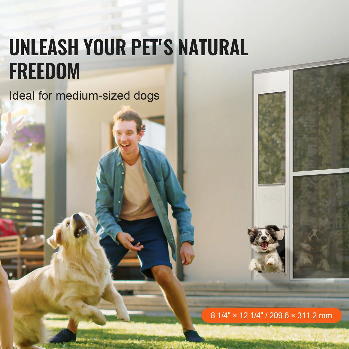 SucceBuy Dog Door Sliding Glass Door Adjustable Height Doggy Door Sliding Doors Aluminum Frame Tempered Glass Pet Door