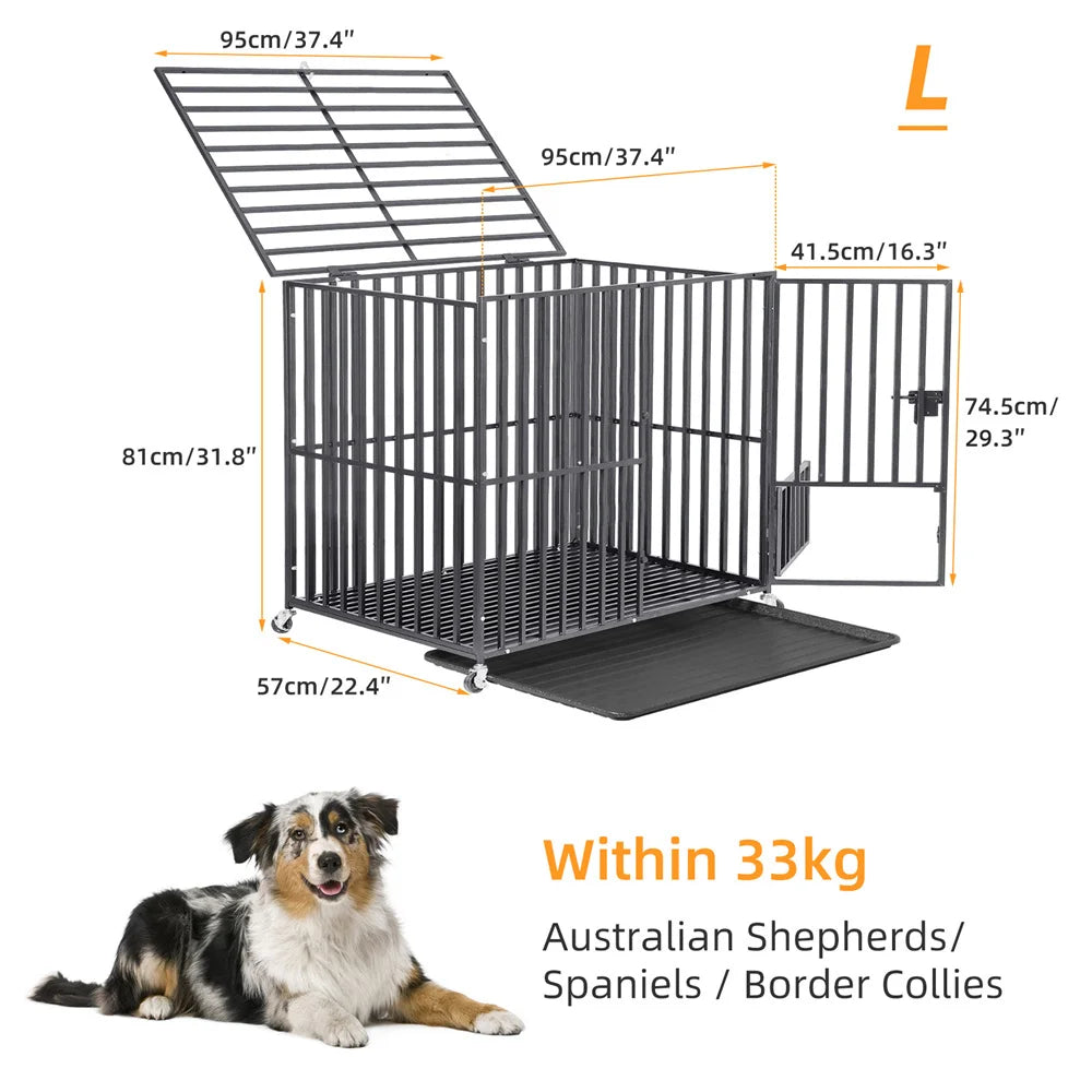 BORWARTH Heavy Duty Dog Crate With Lockable Wheels Removable Tray Tear Resistant Iron Construction XPET686