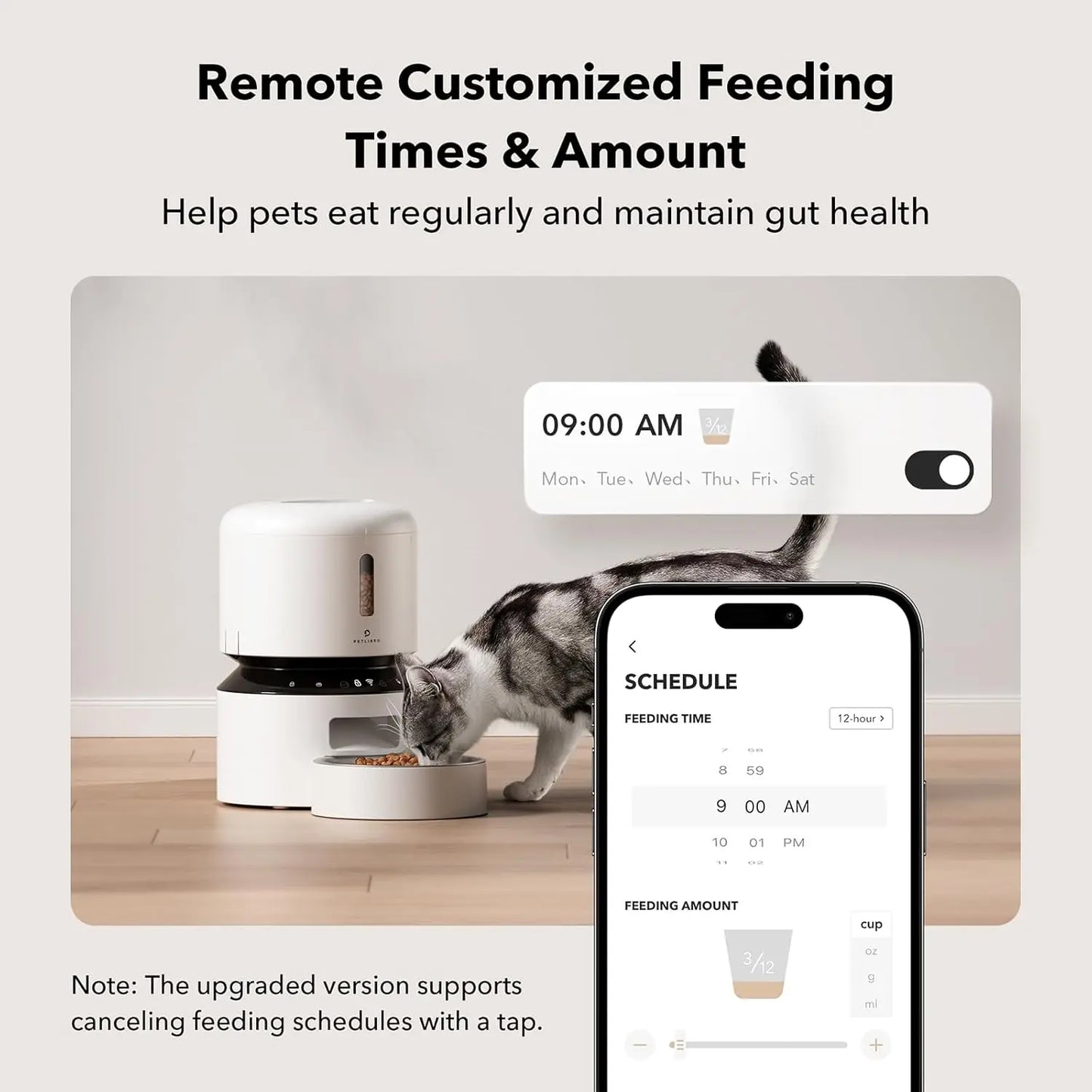 Automatic Pet Feeder with WiFi Control, 3L Capacity, Timed Feeding for Dry Food, Up to 48 Portions Daily, White