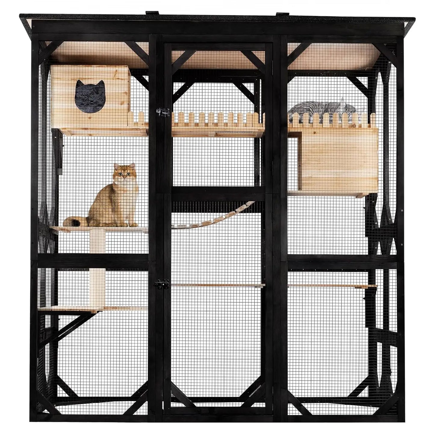 Outdoor Cat Enclosure With Weatherproof Roof And Six Doors