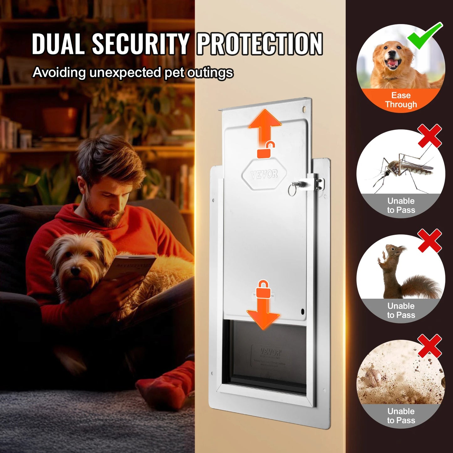 SucceBuy Pet Door Metal Frame With Lock And 3-Flap System