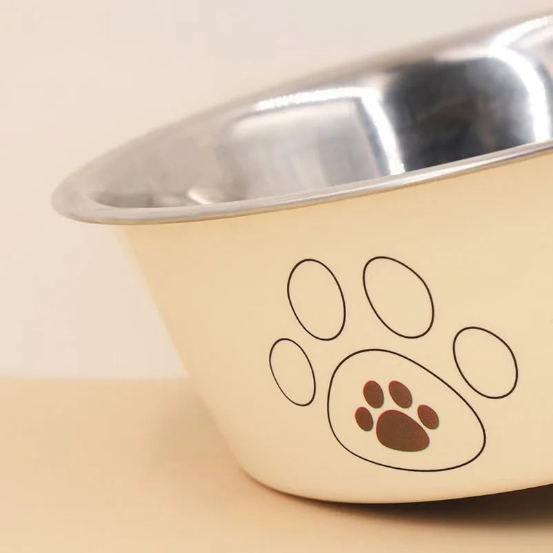 Stainless steel footprint dog bowl anti-tip non-slip cat bowl dog bowl cute cartoon pet Supplies feeding and drinking water bowl