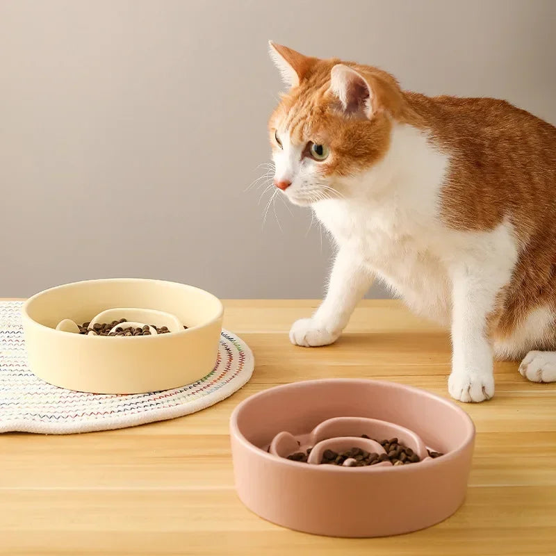 Ceramic Pet Cat Dog Bowl Small and Medium-Sized Dogs Dog Puppy Slow Feeding Anti-Choke Slow Food Bowl Anti-Tumble Eating Bowl