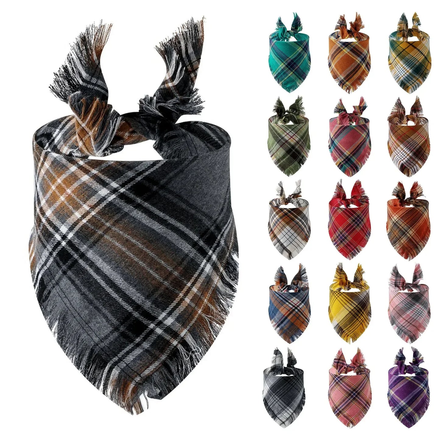 Trendy Pet Dog Bandana with Tassels Edges Classic Plaid Scarf Funny Dog Apparel Accessories Christmas Party Dress-Up Photo Prop