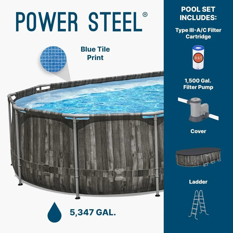 Bestway Power Steel 20’ x 12’ x 48” Above Ground Pool, Oval Metal Frame Outdoor Swimming Pool Set with Filter Pump, Ladder