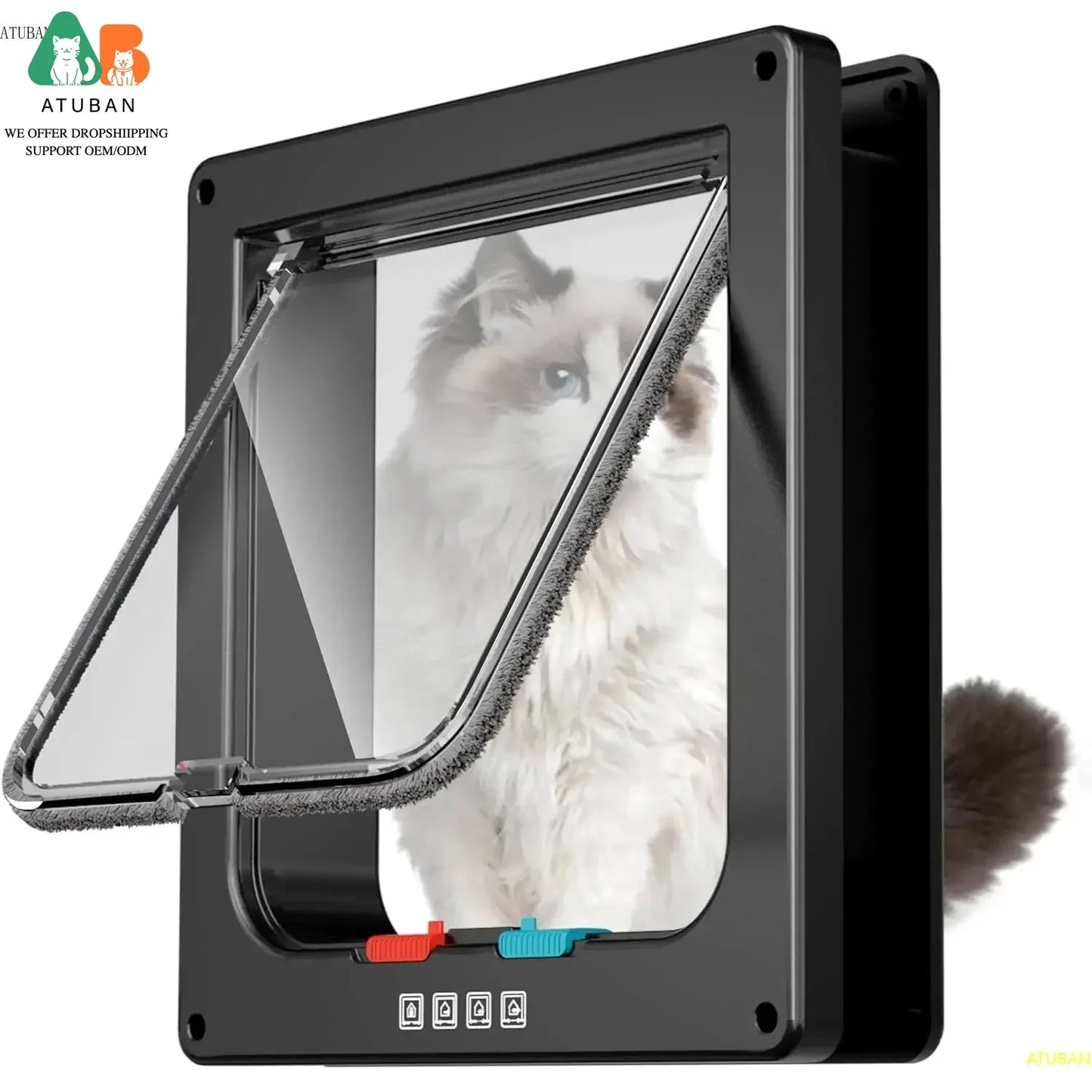 ATUBAN Cat Door With 4 Modes Locking Window Or Wall