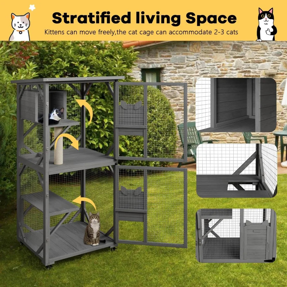 Closure Outdoor Catio Cat Enclosure With Waterproof Roof And Platforms