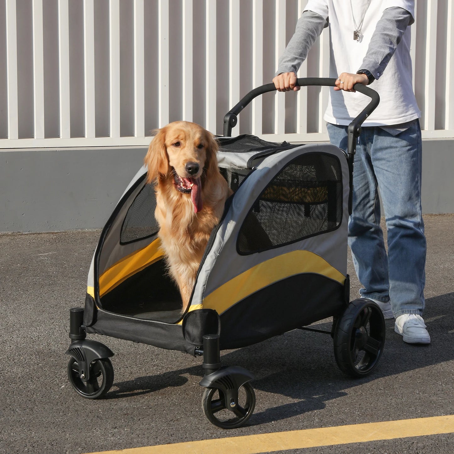 Foldable Four Wheel Portable Dog Stroller For All Breeds