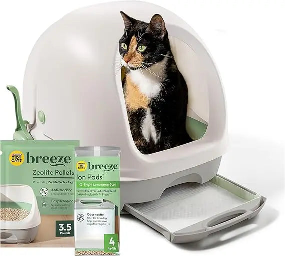 Hooded Litter Box System Breeze Starter Kit Pellets And Pads
