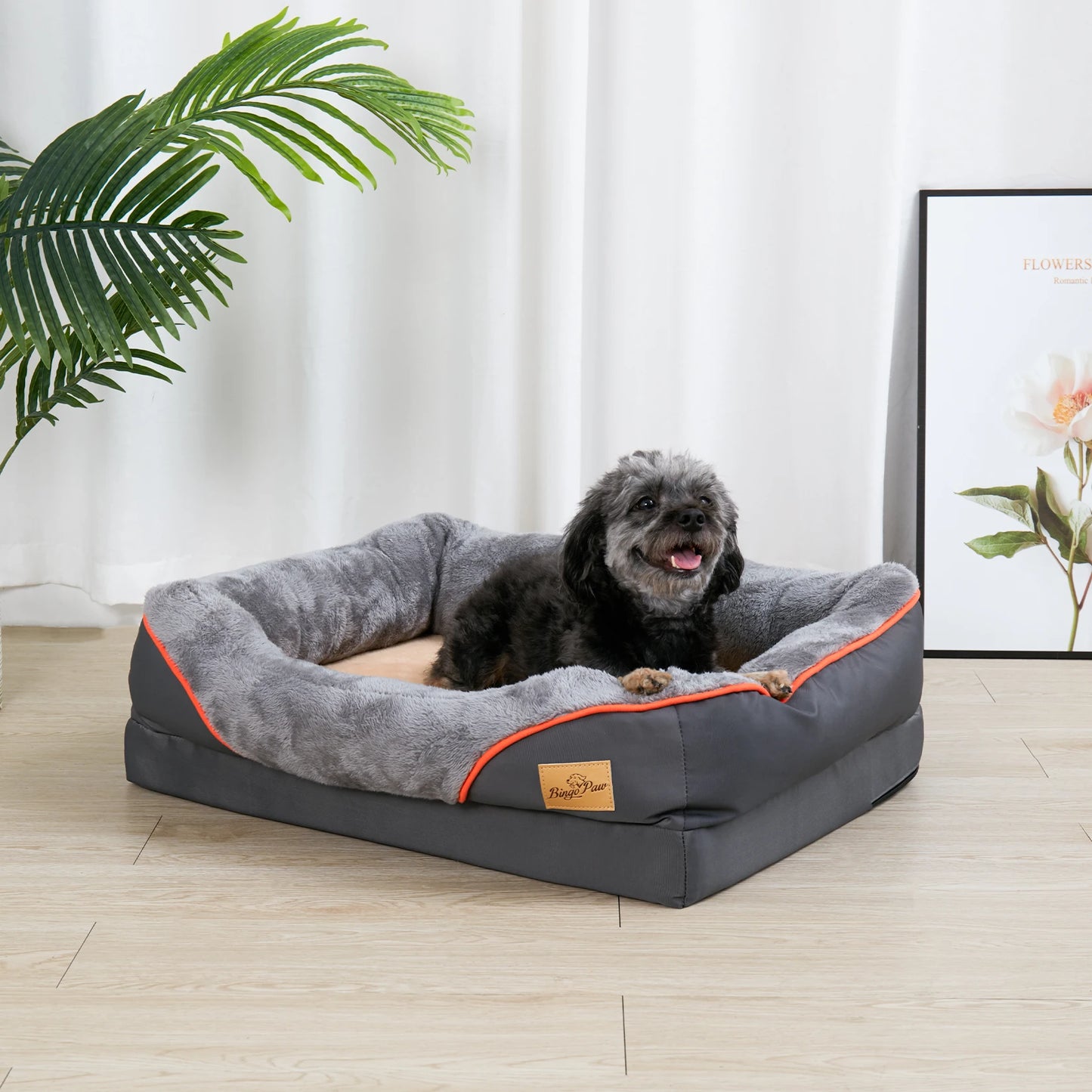 BINGOPAWC Orthopedic Dog Bed With Removable Zipper Cover And Cotton Padded Bolster