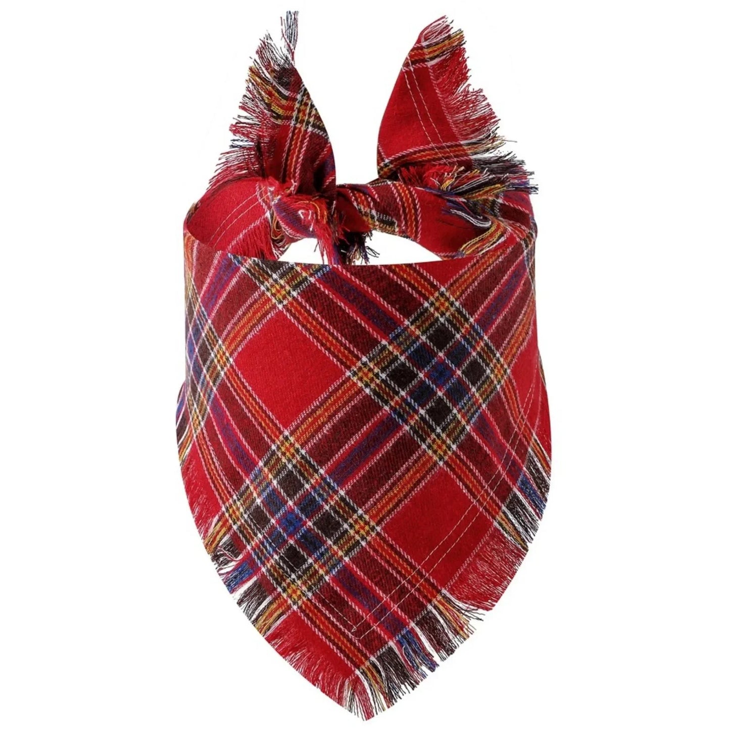 Trendy Pet Dog Bandana with Tassels Edges Classic Plaid Scarf Funny Dog Apparel Accessories Christmas Party Dress-Up Photo Prop