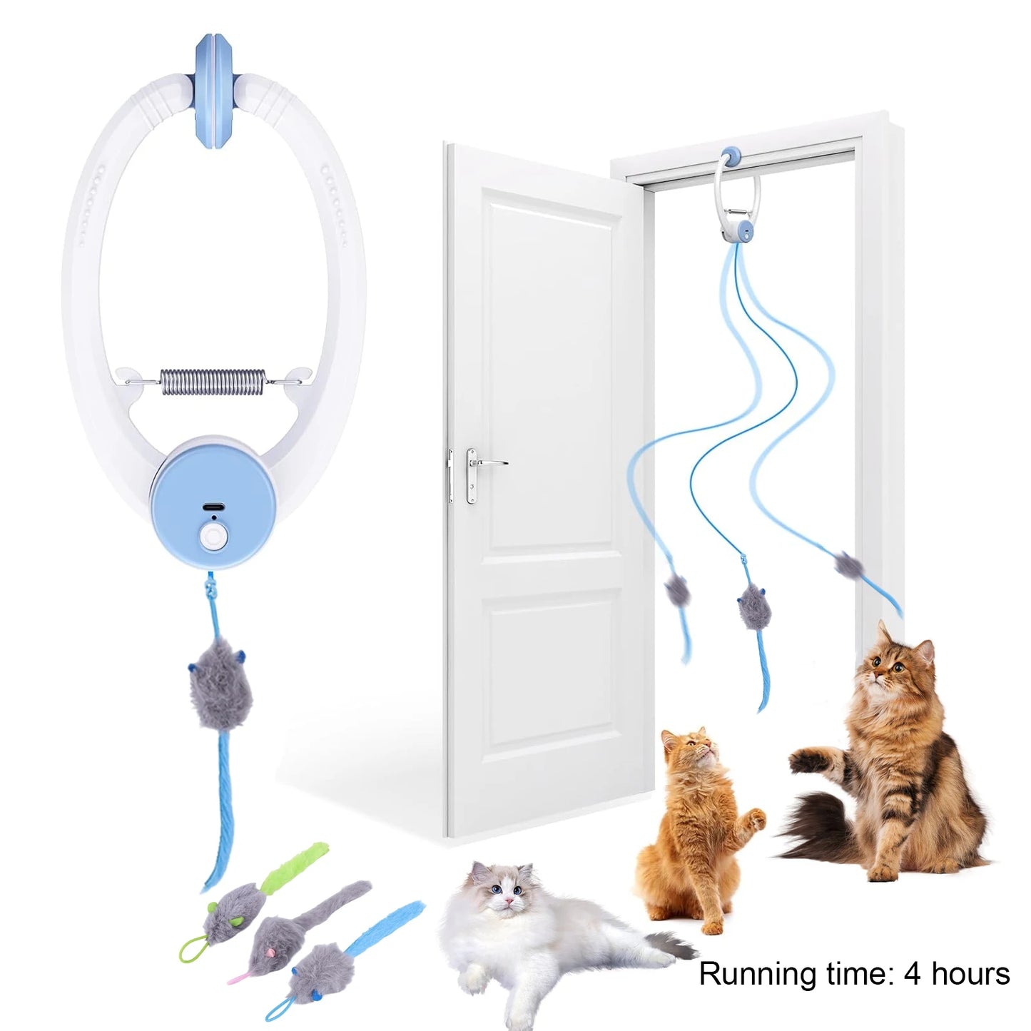 NONEDoor Door Hanging Automatic Retractable Kitten Teaser With Catnip Mice