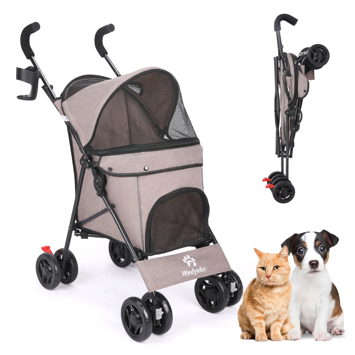Wedyvko Pet Dog Stroller 4 Wheels With Brakes And Storage