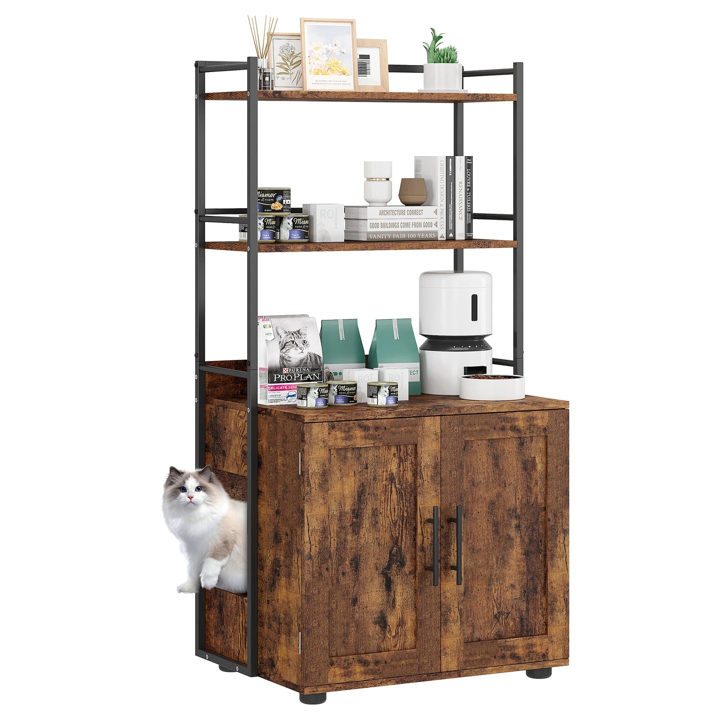 HiMISSCN Cat Litter Box Enclosure Four Tier Storage Cabinet