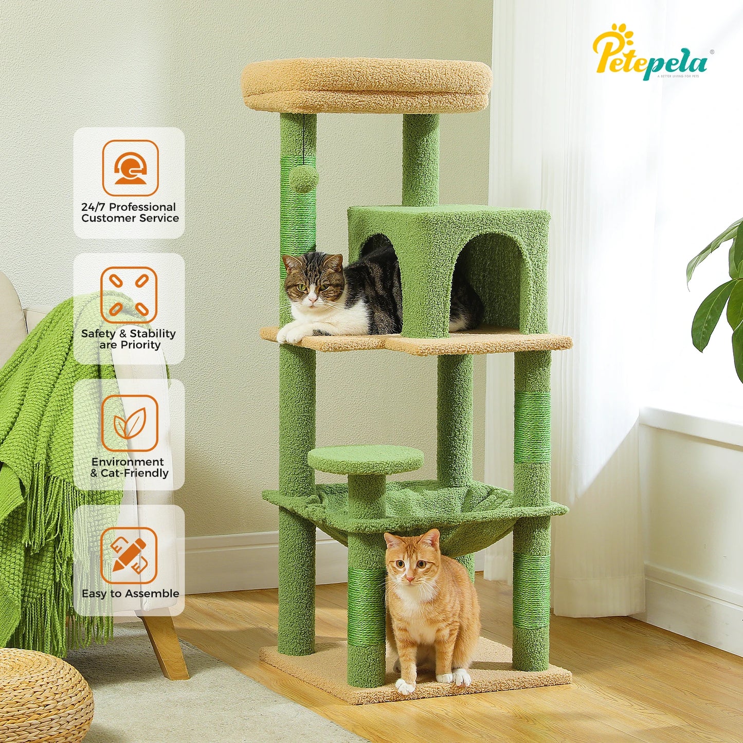 PETEPEL Cat Tree Indoor 5 Level Tower With Metal Frame Large Hammock