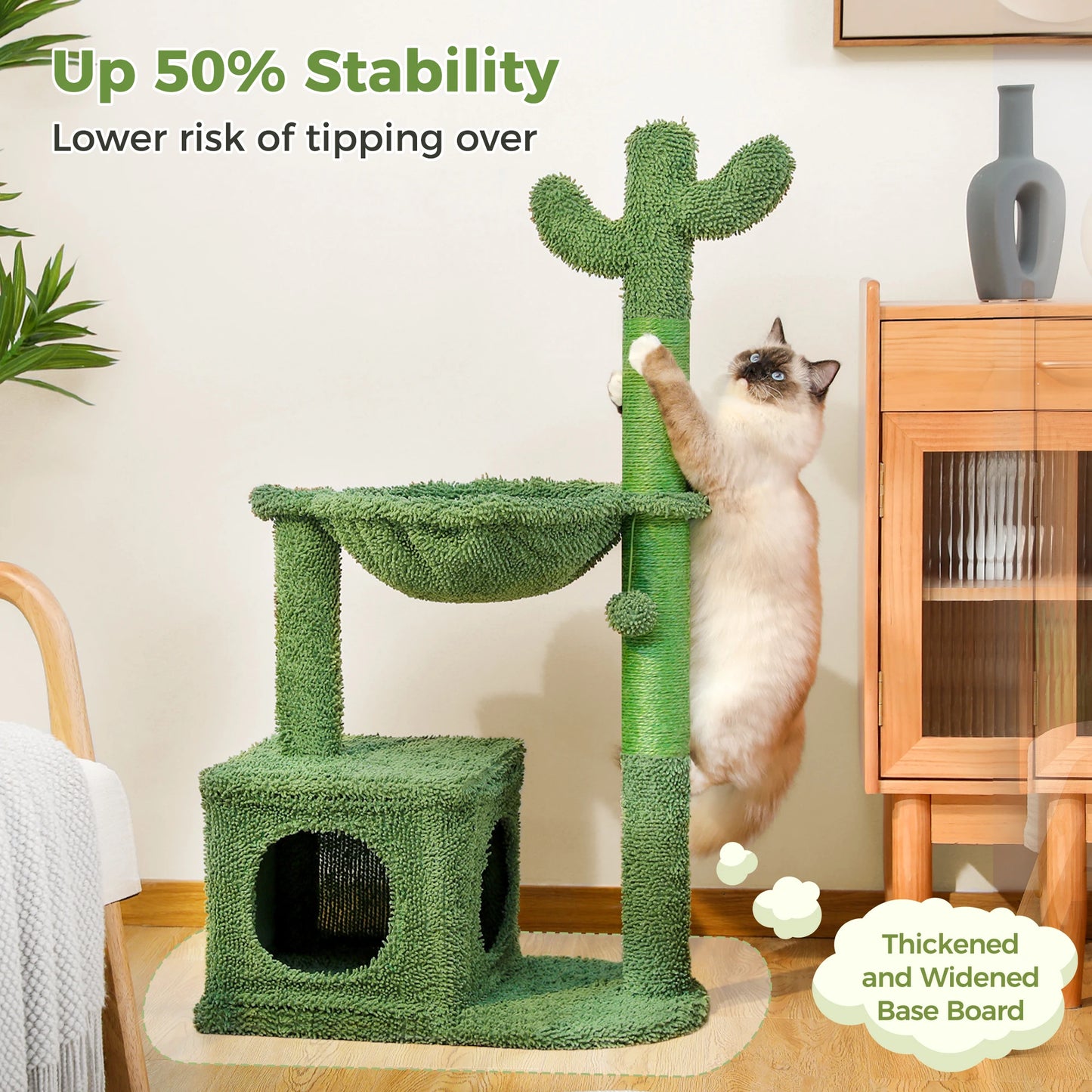 PEQULTICN Cactus Cat Tree With Condo And Hammock For Indoor Cats Scratching Post Included