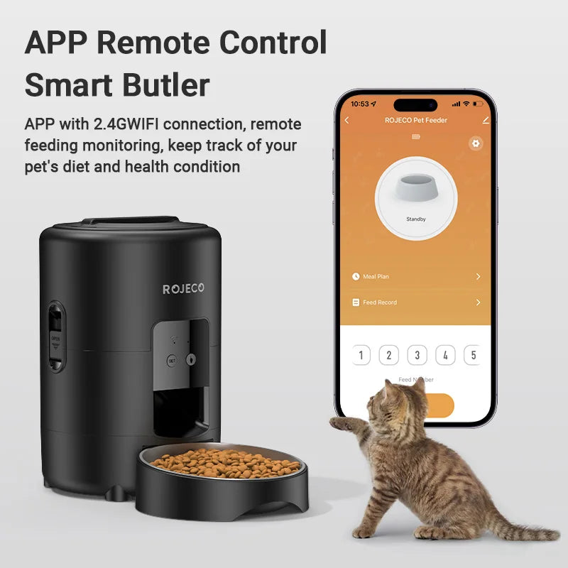 ROJECO Automatic Cat Feeder Intelligent Kibble Dispenser WiFi App ConnectivityEnhanced