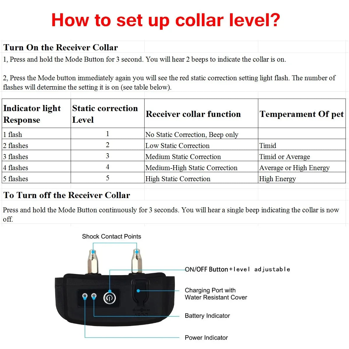 TP16 Dog Electric Fence Rechargeable Waterproof 6 Level Training Collar