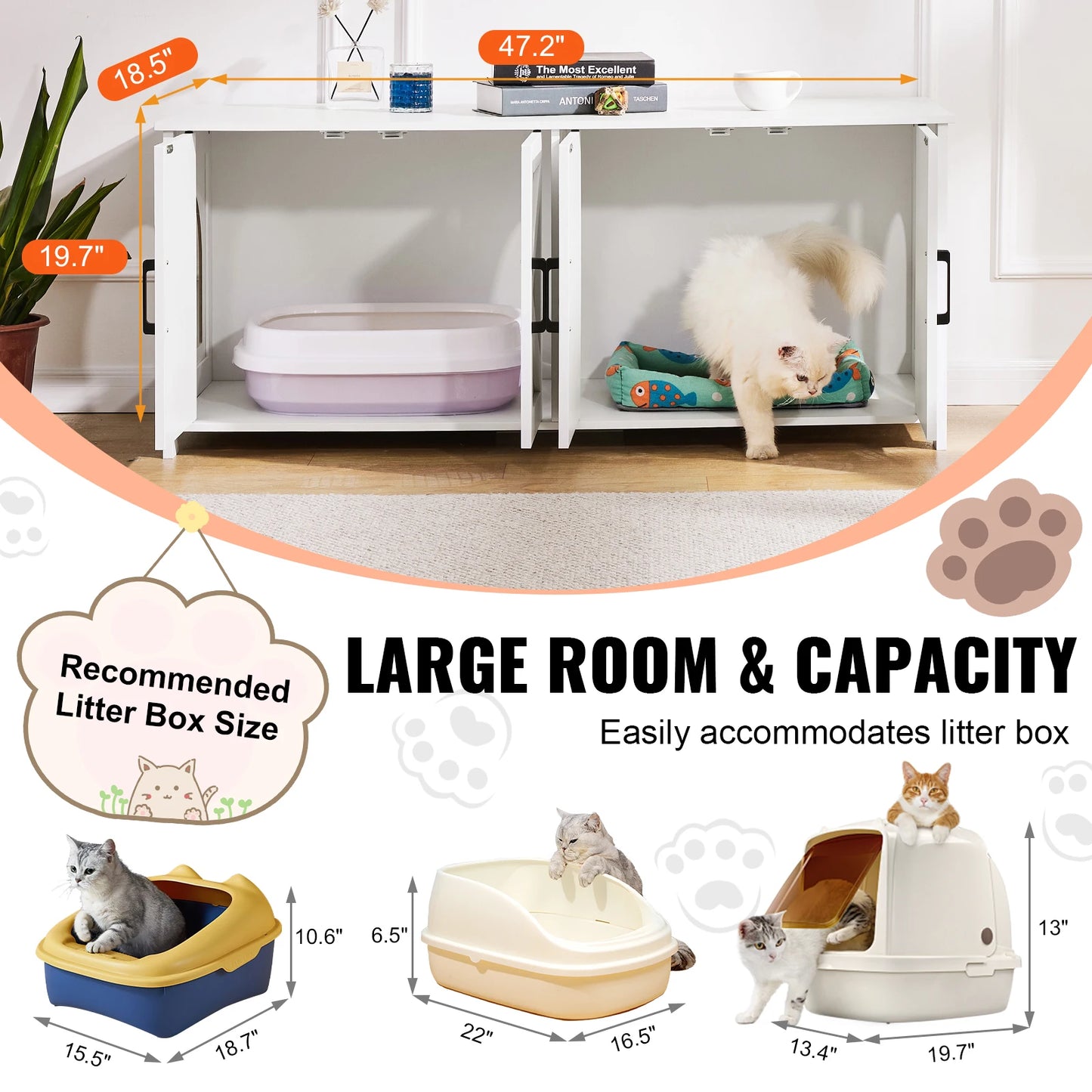 SucceBuy Cat Litter Box Enclosure For Two Cats Cabinet