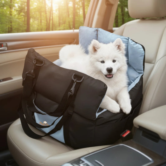 Dog Car Seat Safe & Cozy Travel Bed and Carrier for Small Dogs, Puppies, Pets up to 10 KG, Clip-On Leash & Storage Pockets