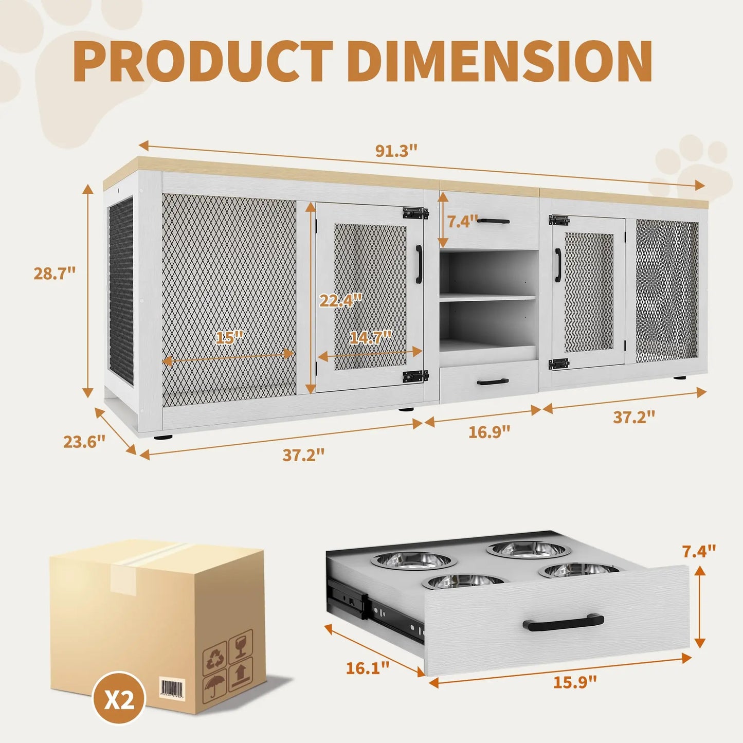 HiMISS Double Dog Crate TV Stand With Feeding Station Storage