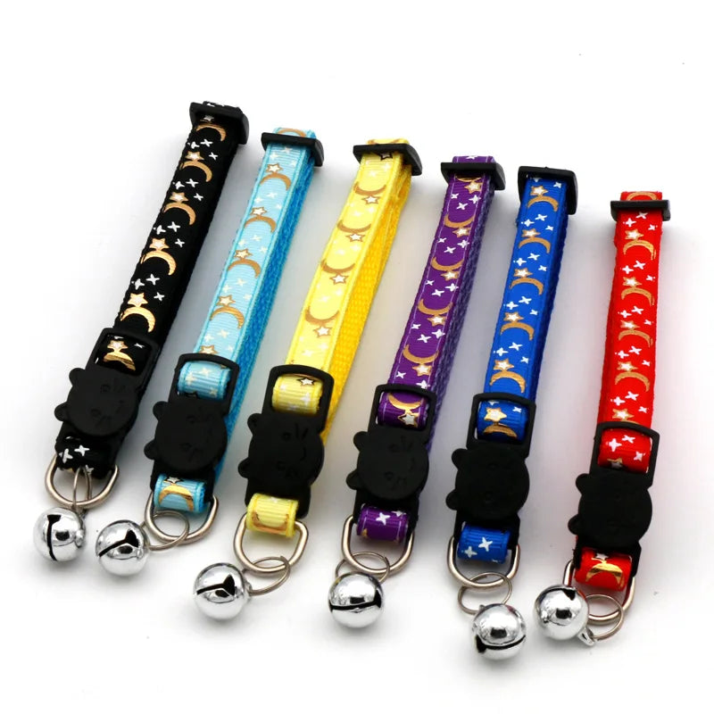 Cat Collar With Bell Cartoon Star Moon Adjustable Safety Necklace