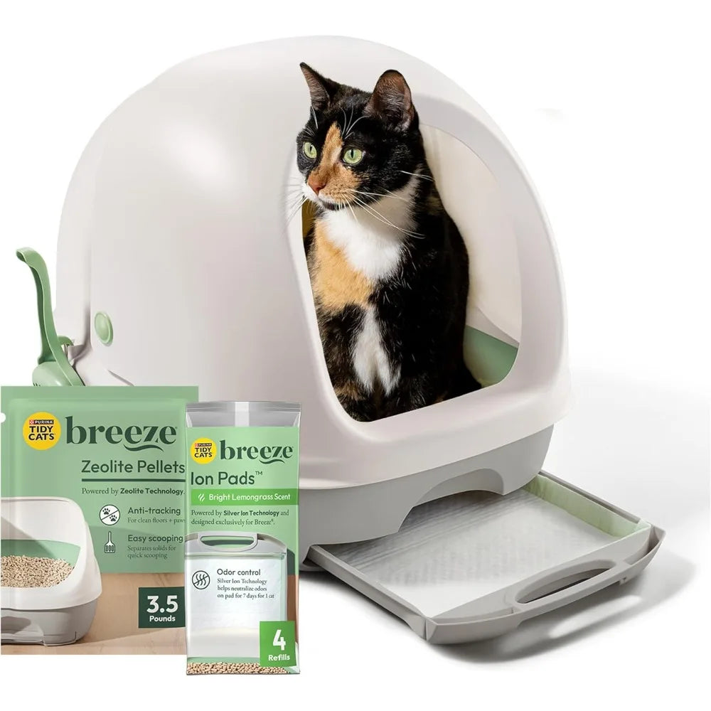 Hooded Litter Box System Breeze Starter Kit Pellets And Pads