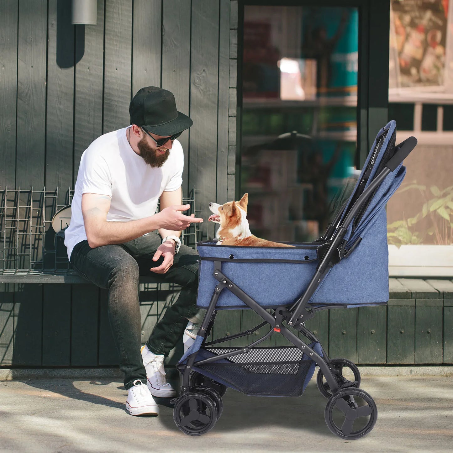Breed Dog Stroller With Dog Poop Bags Reversible Handlebar