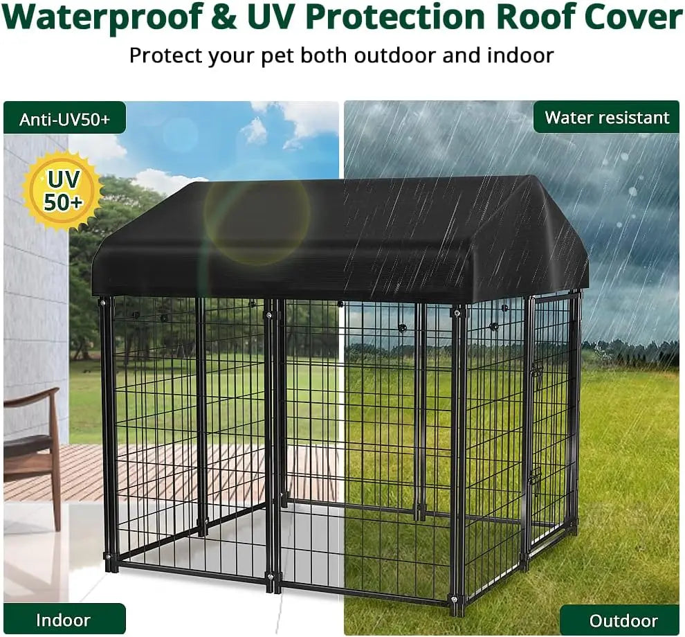 Outdoor Dog Kennel with Waterproof Roof, 4ft x 4ft x 4.5ft Pet Enclosure for Medium to Small Dogs