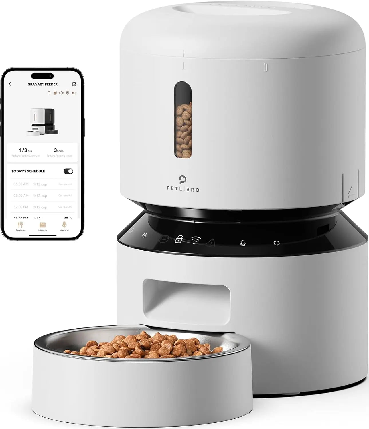 Automatic Pet Feeder with WiFi Control, 3L Capacity, Timed Feeding for Dry Food, Up to 48 Portions Daily, White