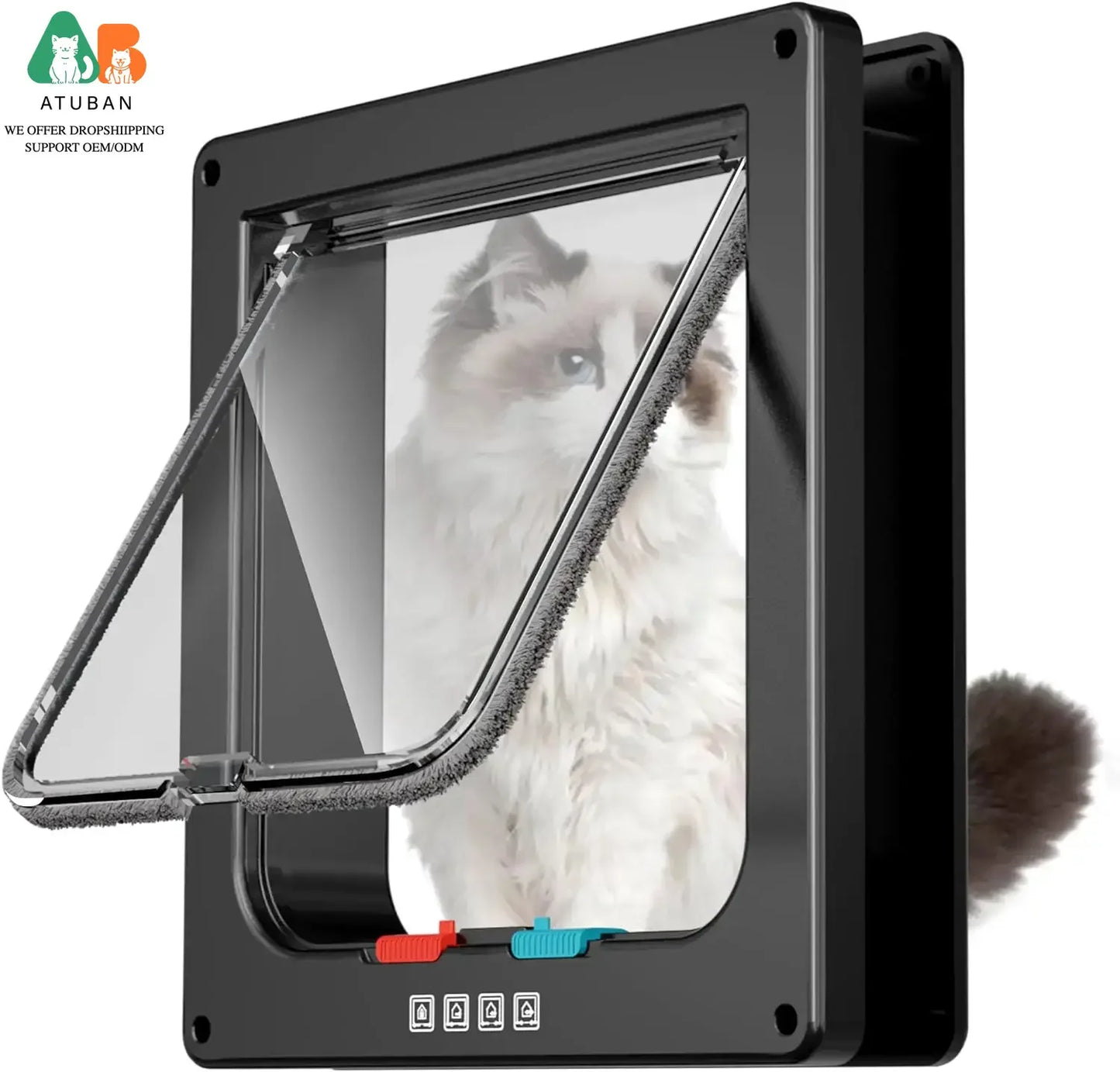 ATUBAN Cat Door With 4 Modes Locking Window Or Wall
