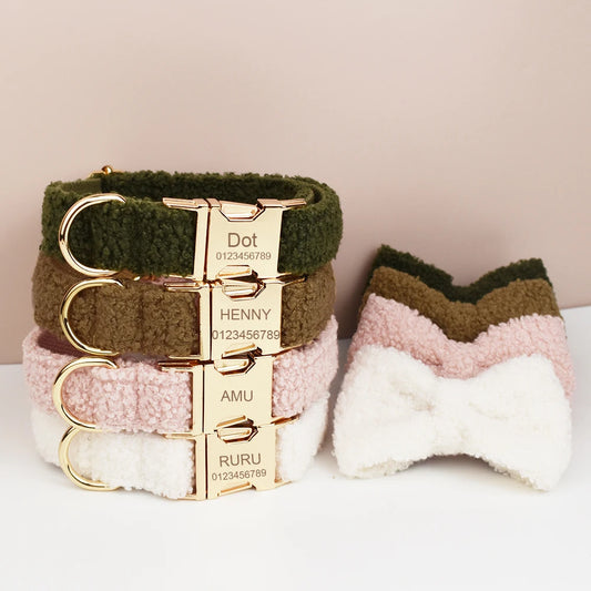 Personalized Dog Collar Harness Leash Set With Detachable Bow Tie