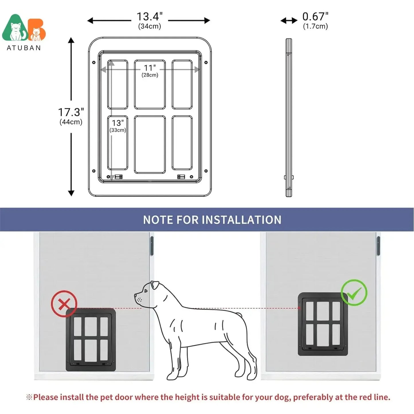 ATUBAN Dog Door for Sliding Door Lockable Screen Pet Door With Magnetic Closure Easy Install