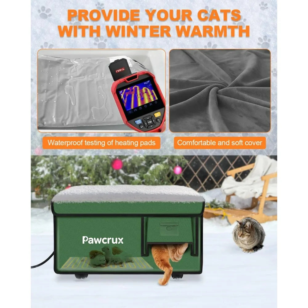 Winter Outdoor Insulated Heated Cat House With Safe Warming Bed