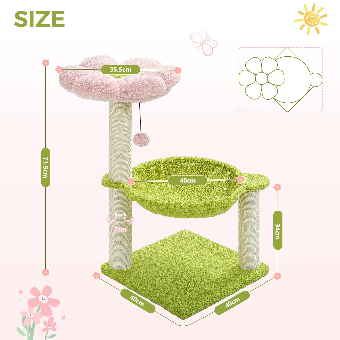 PAWZ Road Flower Cat Tree With Scratching Post And Hammock