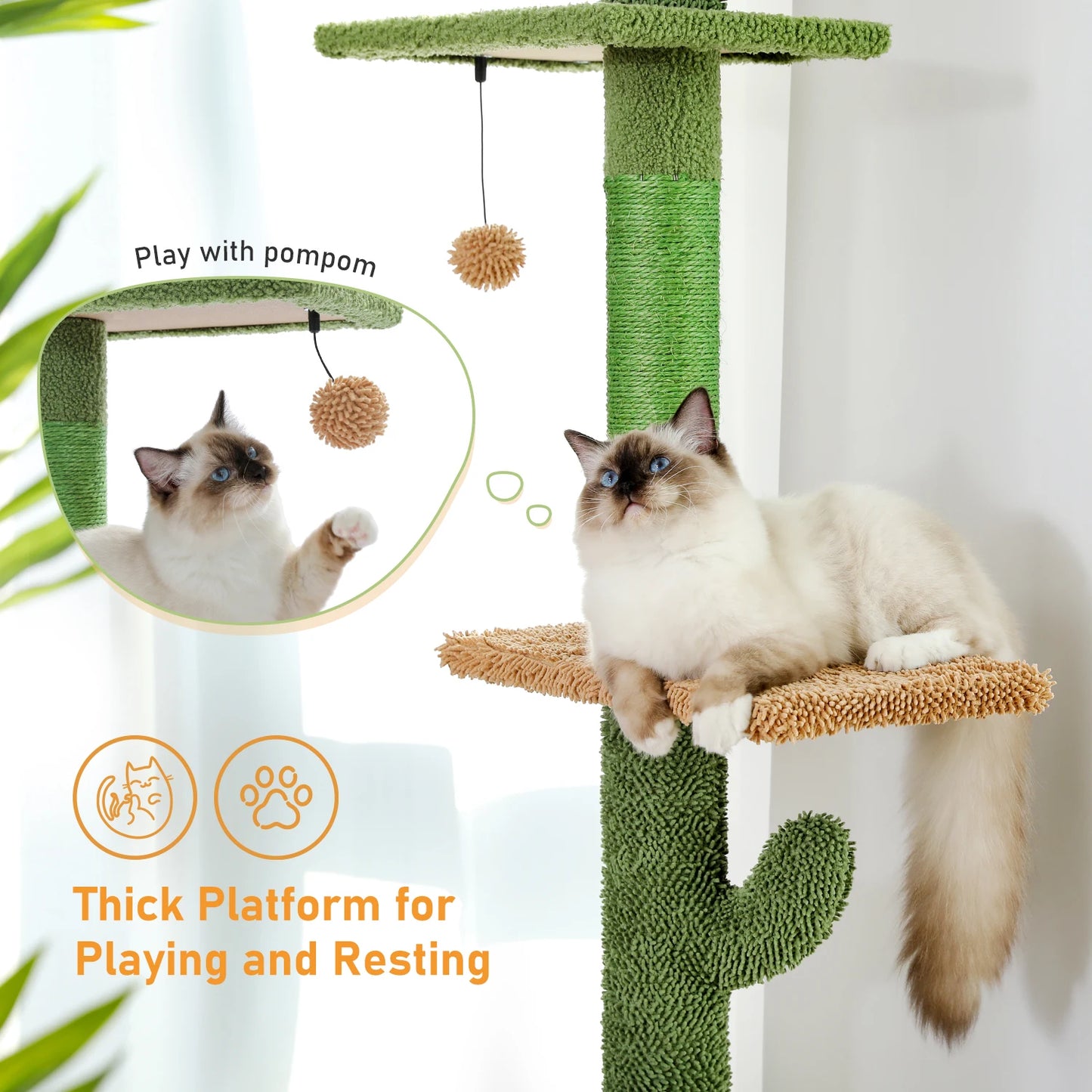 PAWZ Road Cat Tree 5-Tier Floor To Ceiling Tower With Scratching Posts Hammock For Indoor Cats