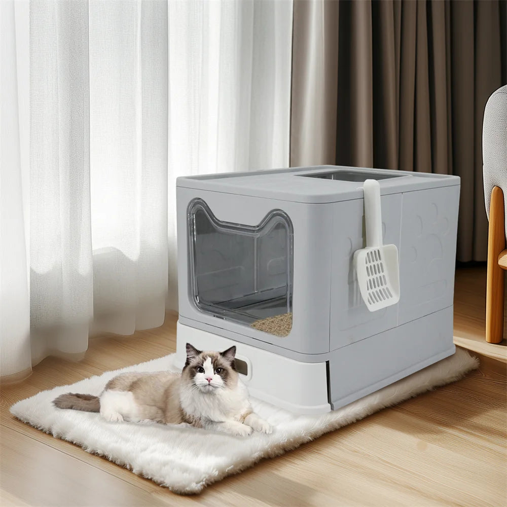 Feature Enclosed Stainless Steel Cat Litter Box With Lid Scoop