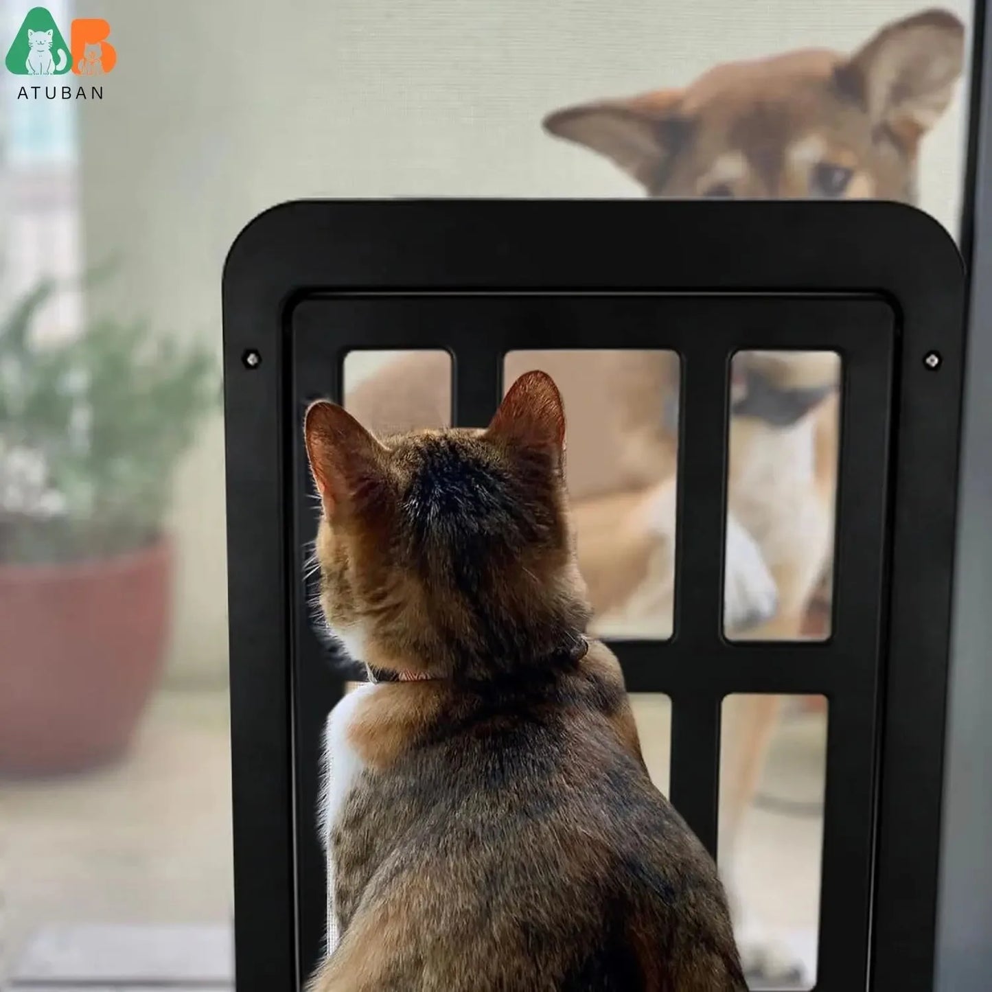 ATUBAN Lockable Magnetic Dog Door for Sliding Screen Door