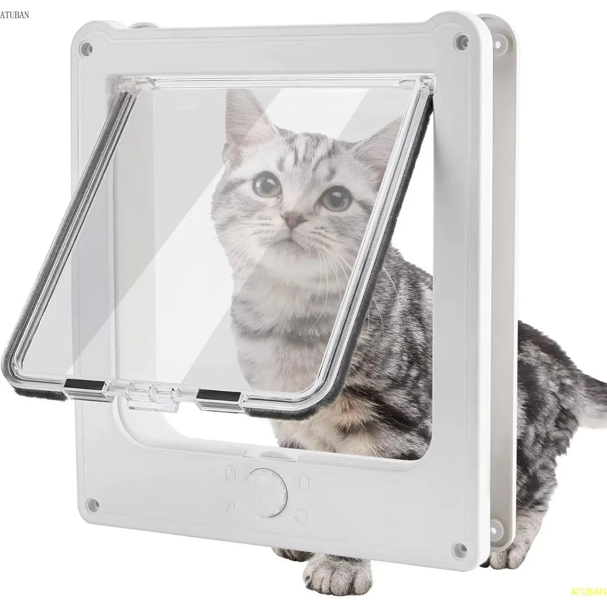 ATUBAN Interior Cat Door 4 Way Rotary Lock Indoor Pet
