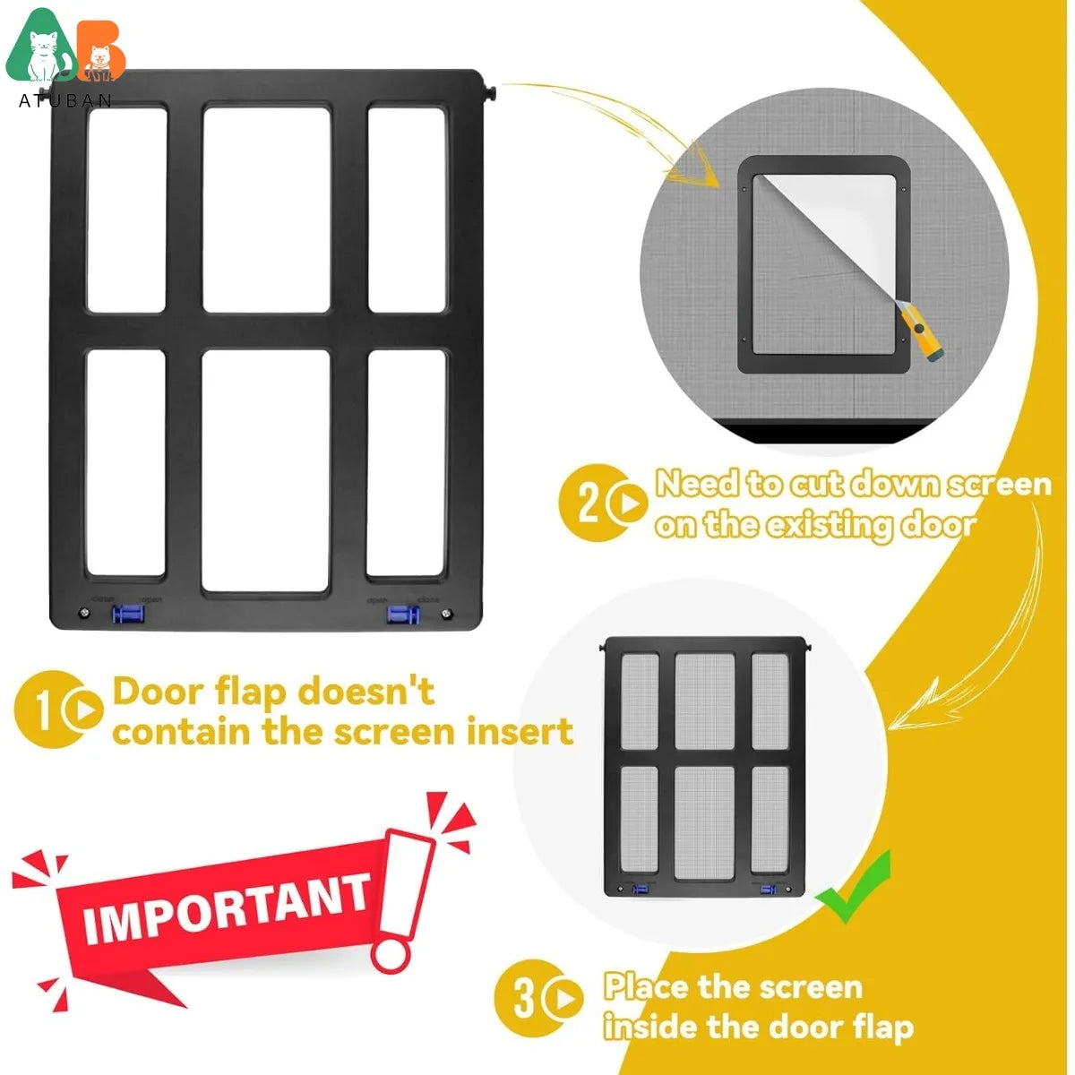 ATUBAN Dog Screen Door Automatic Magnet Close Lockable Durable ABS