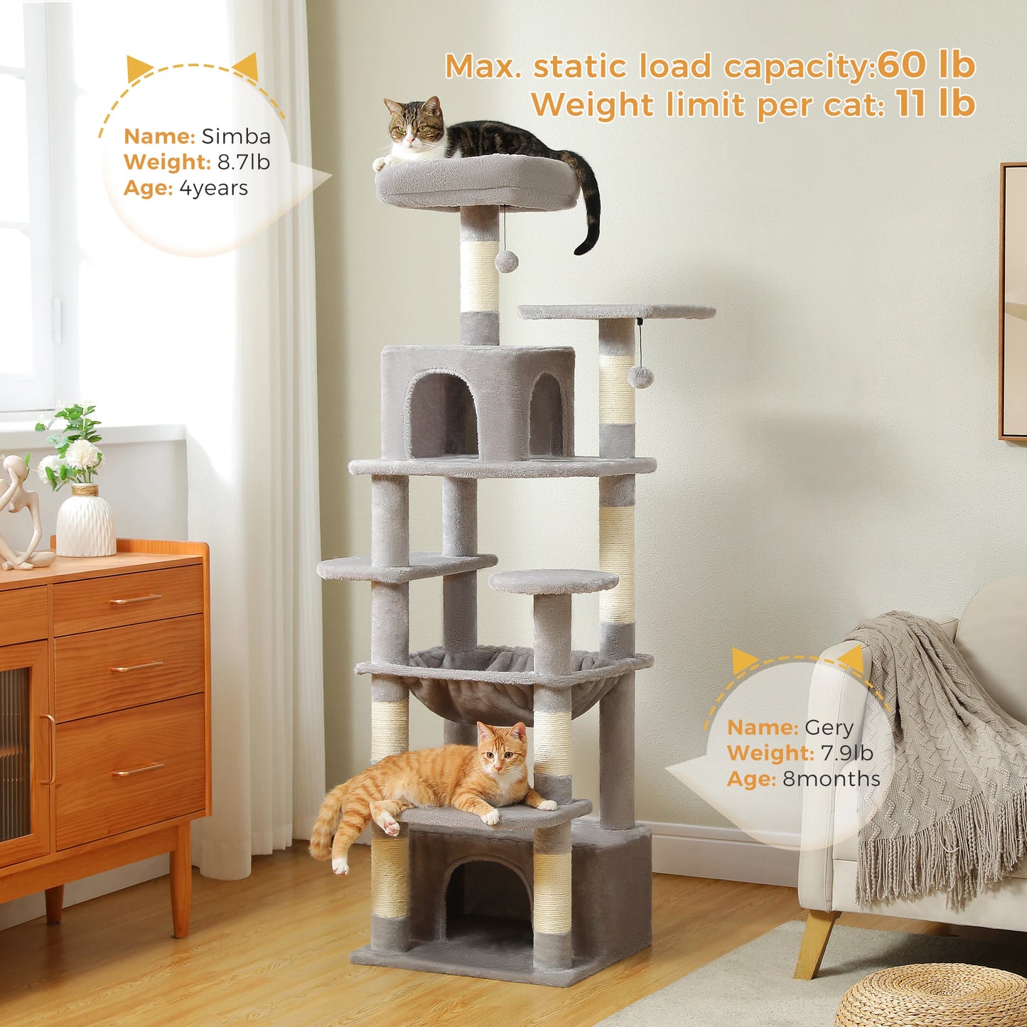 PEQULTICN Five Tier Cat Tree With Scratching Posts And Hammocks