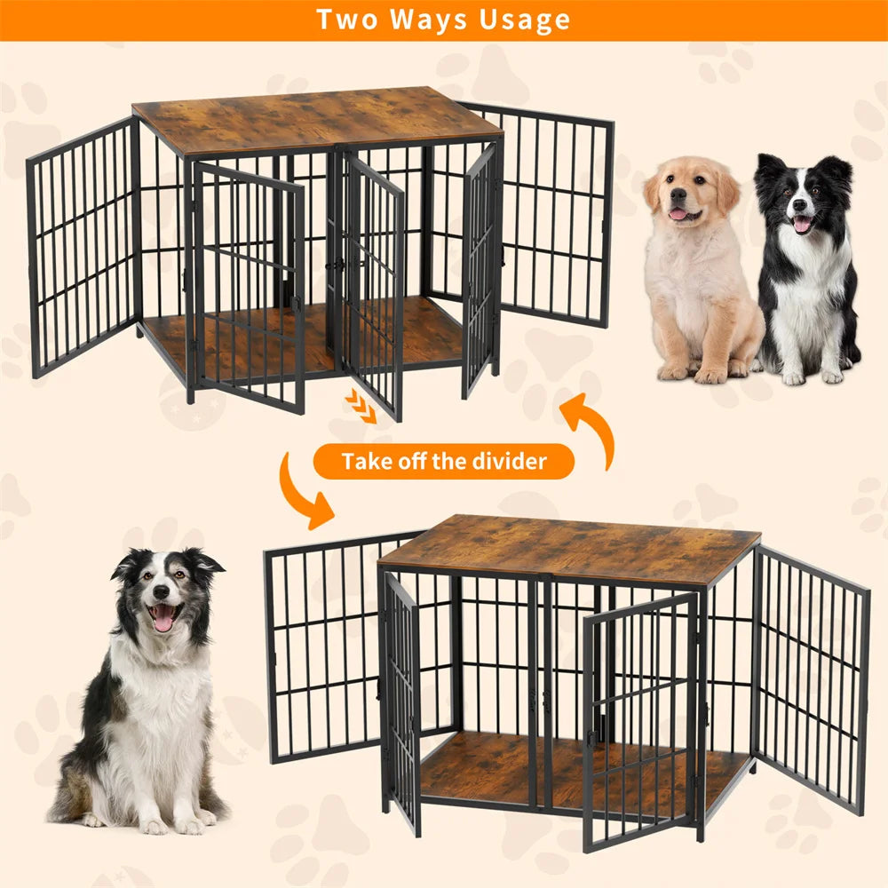 1Pcs Ultra Thicken Dog Crate Cage Pet Dog Puppy Kennel with Removable Divider and 4 Doors for 2 Small Dogs or 1 Medium Large Dog