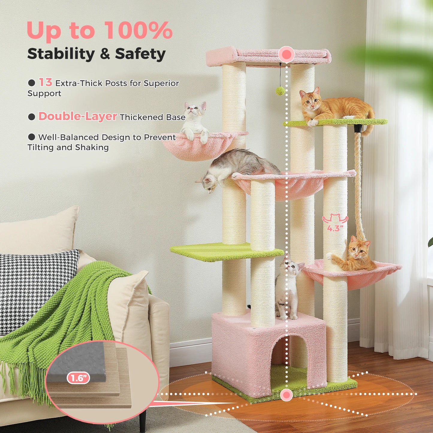 PAWZ Road Large Cat Tree With Multiple Levels And Hammock