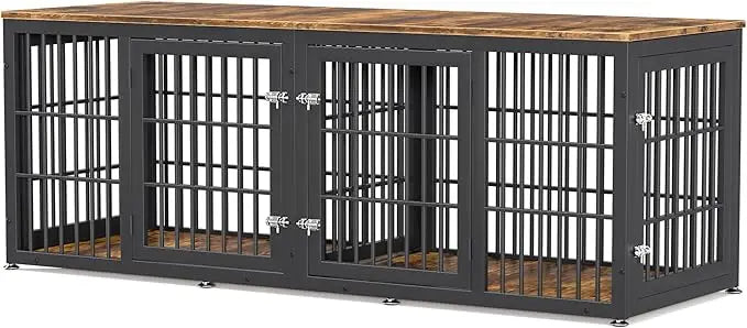 Double Dog Crate Furniture DividerWithCompartments CommercialGrade HeavyDuty Kennel For Two