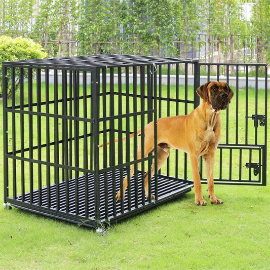 BORWARTH Heavy Duty Dog Crate With Lockable Wheels Removable Tray Tear Resistant Iron Construction XPET686